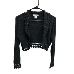 WD-NY Black Open Front Crochet Sweater Lightweight  Cardigan Shrug Size Large